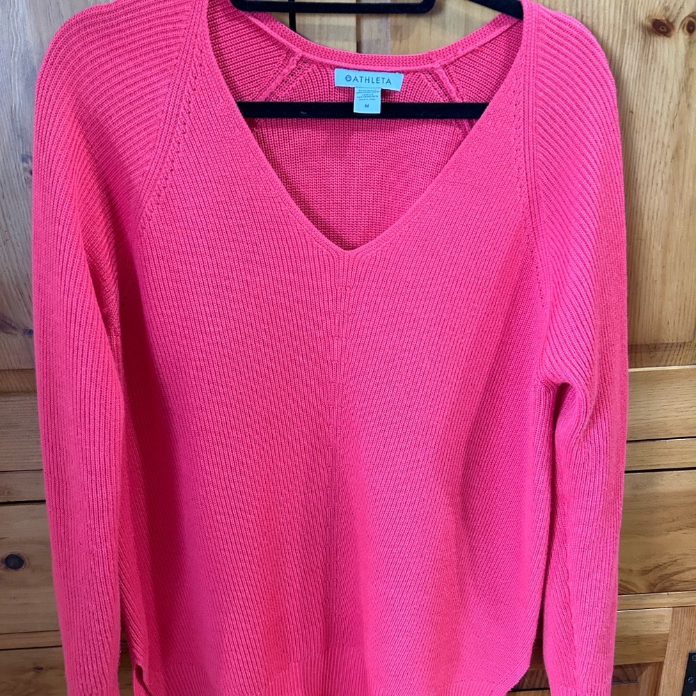 Athleta V Neck Sweater, raspberry rose color.